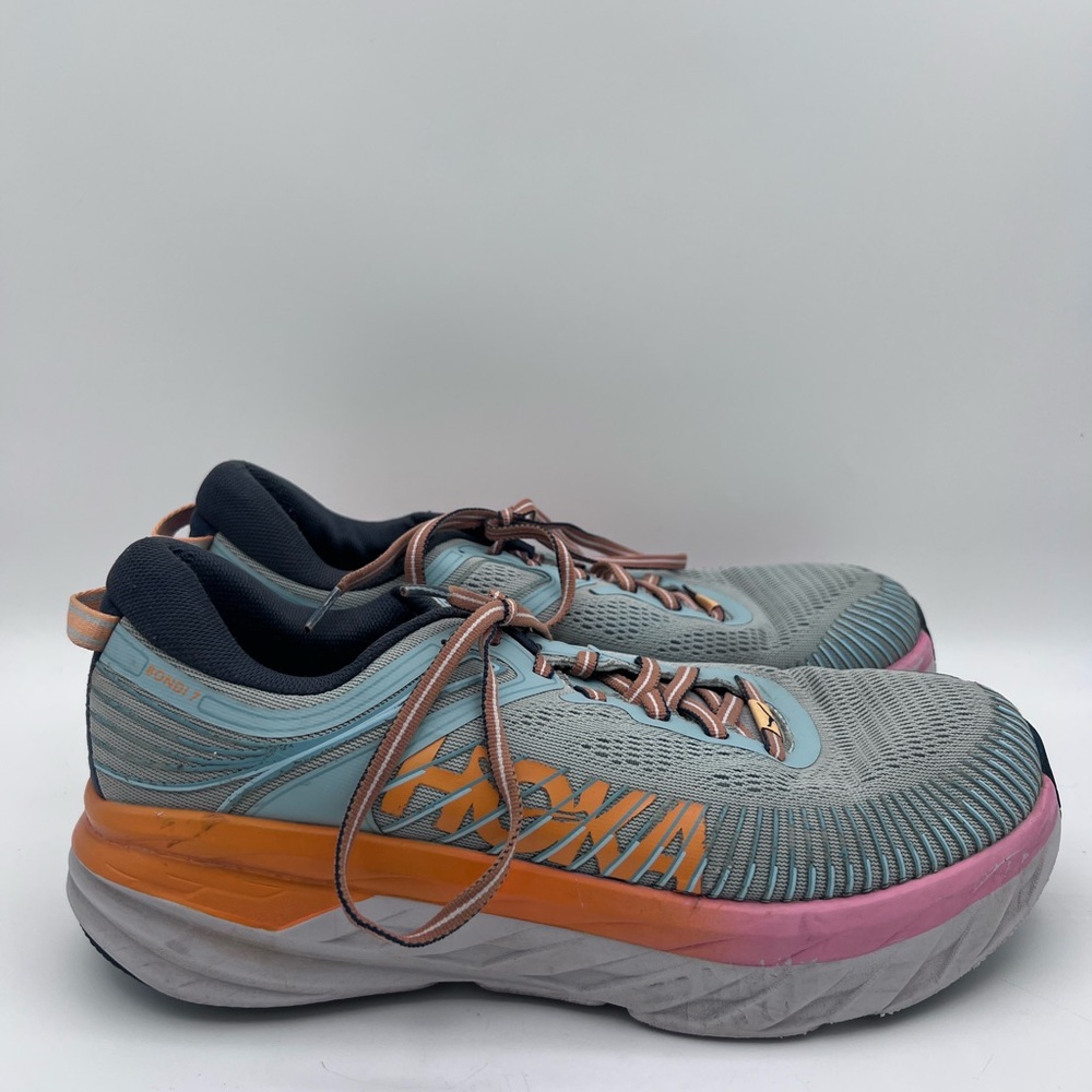 Hoka One One Bondi 7 Blue Fog Coastal Sky Running Shoes Womens 9.5 Wide 1110531